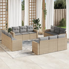 12-delige Loungeset met kussens poly rattan beige Beige en grijs Zonder tafel