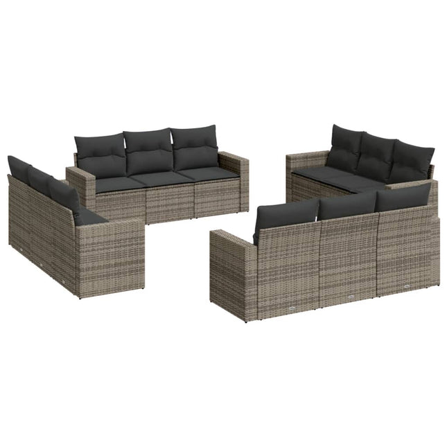 12-delige Loungeset met kussens poly rattan grijs Grijs Zonder tafel