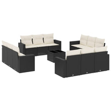 13-delige Loungeset met kussens poly rattan zwart Zwart en crème Met tafel