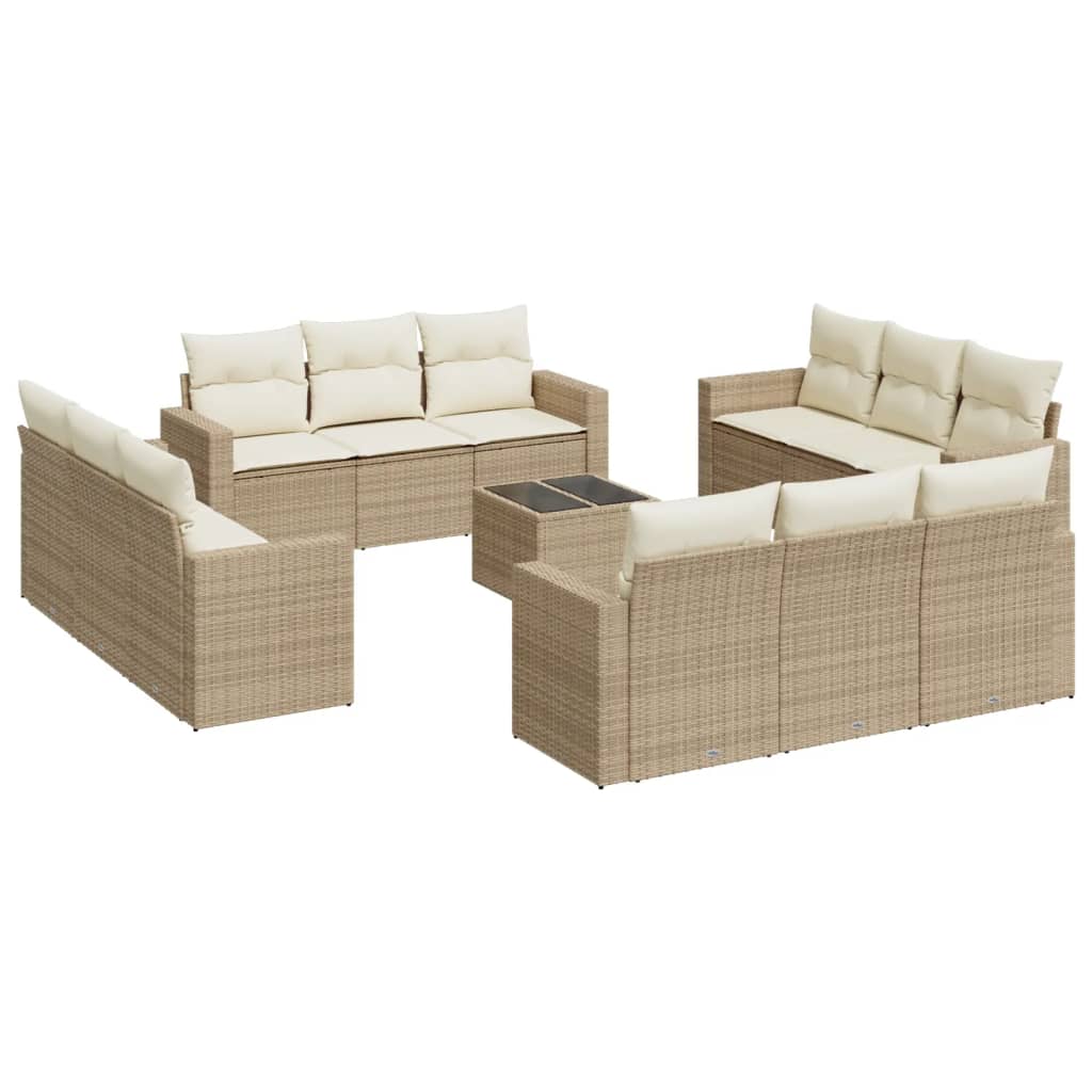 13-delige Loungeset met kussens poly rattan beige beige and cream