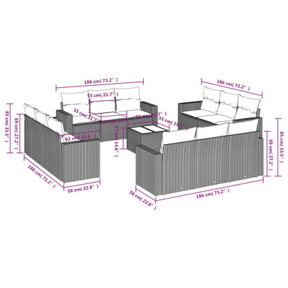 13-delige Loungeset met kussens poly rattan beige beige and cream