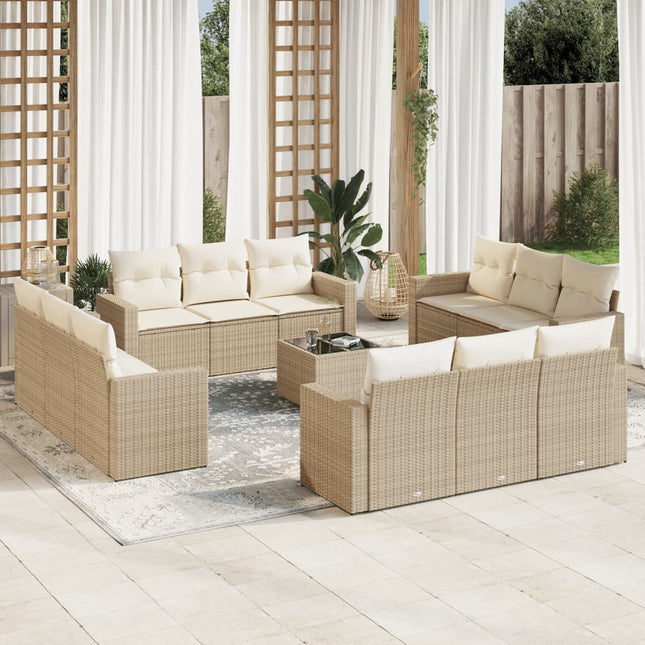 13-delige Loungeset met kussens poly rattan beige beige and cream