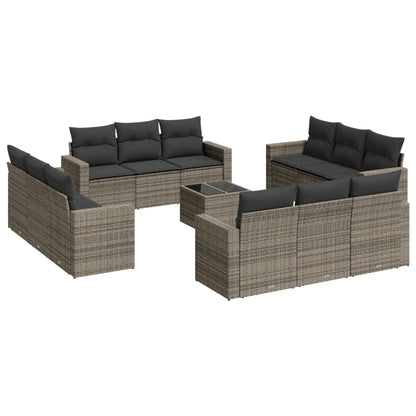 13-delige Loungeset met kussens poly rattan grijs Grijs