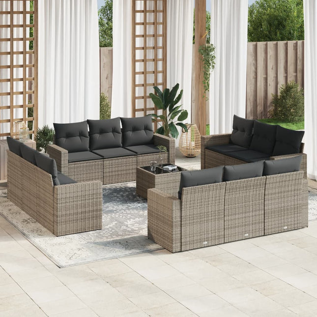 13-delige Loungeset met kussens poly rattan grijs Grijs