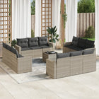 13-piece Loungeset with cushions poly rattan light grey