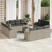 Loungeset poly rattan lichtgrijs 13-delig