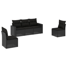 5-delige Loungeset met kussens poly rattan zwart