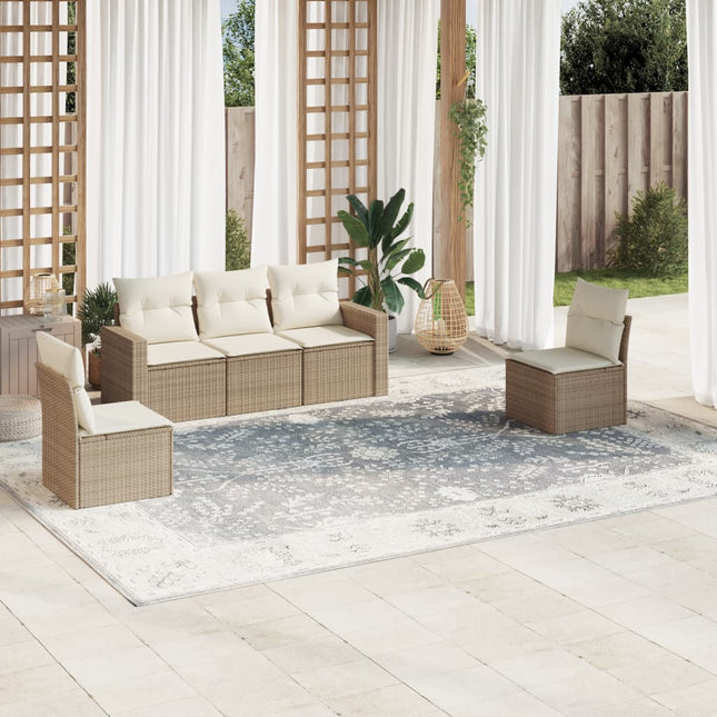 5-delige Loungeset met kussens poly rattan beige beige and cream Zonder tafel