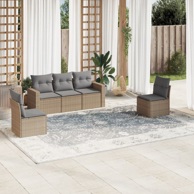 5-delige Loungeset met kussens poly rattan beige Beige en grijs Zonder tafel