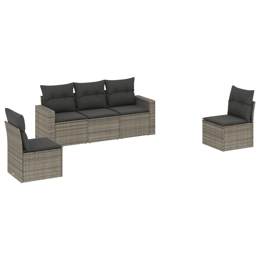 5-delige Loungeset met kussens poly rattan grijs Grijs Zonder tafel