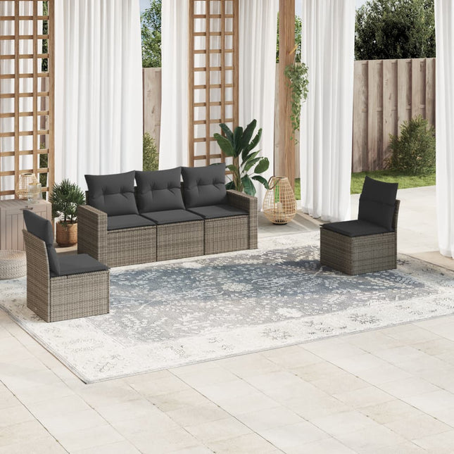 5-delige Loungeset met kussens poly rattan grijs Grijs Zonder tafel