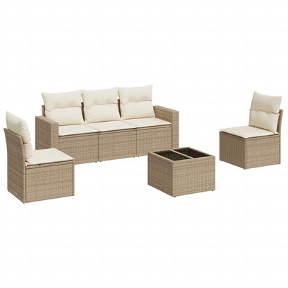 6-delige Loungeset met kussens poly rattan beige 1 beige and cream