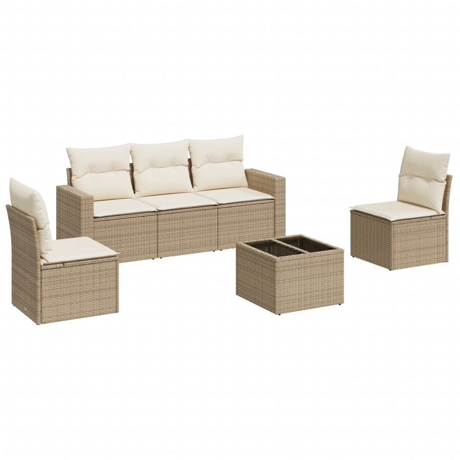 6-delige Loungeset met kussens poly rattan beige 1 beige and cream