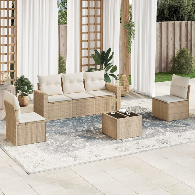 6-delige Loungeset met kussens poly rattan beige 1 beige and cream