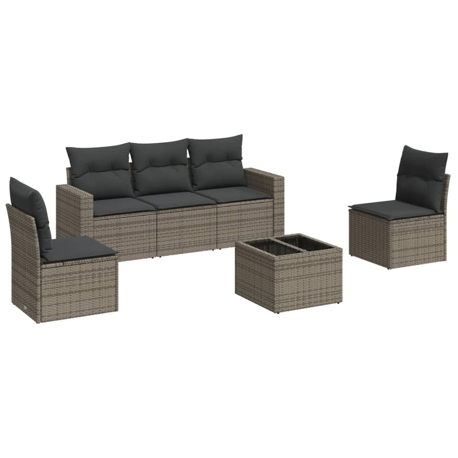 6-delige Loungeset met kussens poly rattan grijs 1 Grijs