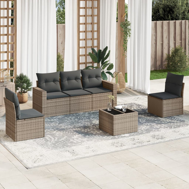 6-delige Loungeset met kussens poly rattan grijs 1 Grijs