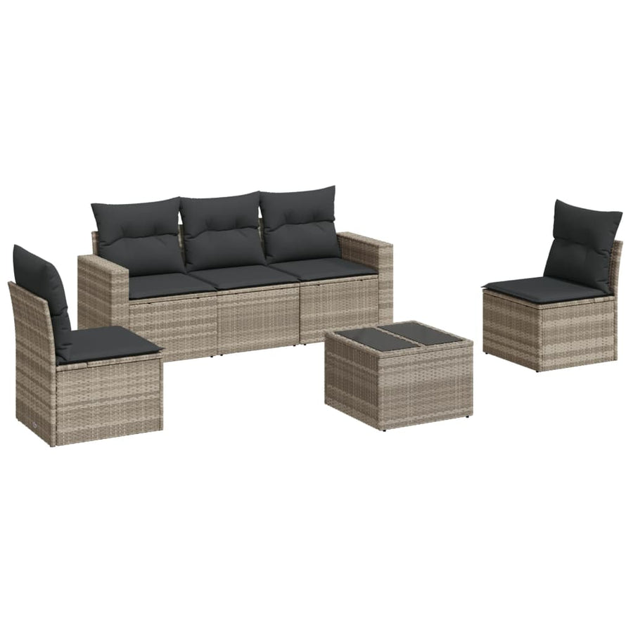 6-delige Loungeset met kussens poly rattan lichtgrijs