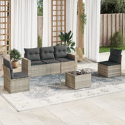 Loungeset poly rattan lichtgrijs 6-delig