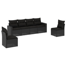 6-delige Loungeset met kussens poly rattan zwart 1 Zwart