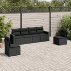 6-delige Loungeset met kussens poly rattan zwart 1 Zwart