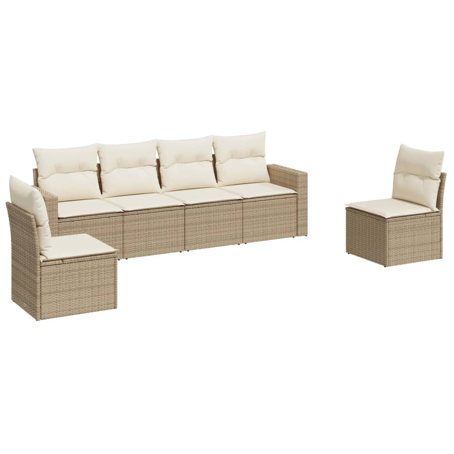 6-delige Loungeset met kussens poly rattan beige beige and cream Zonder tafel