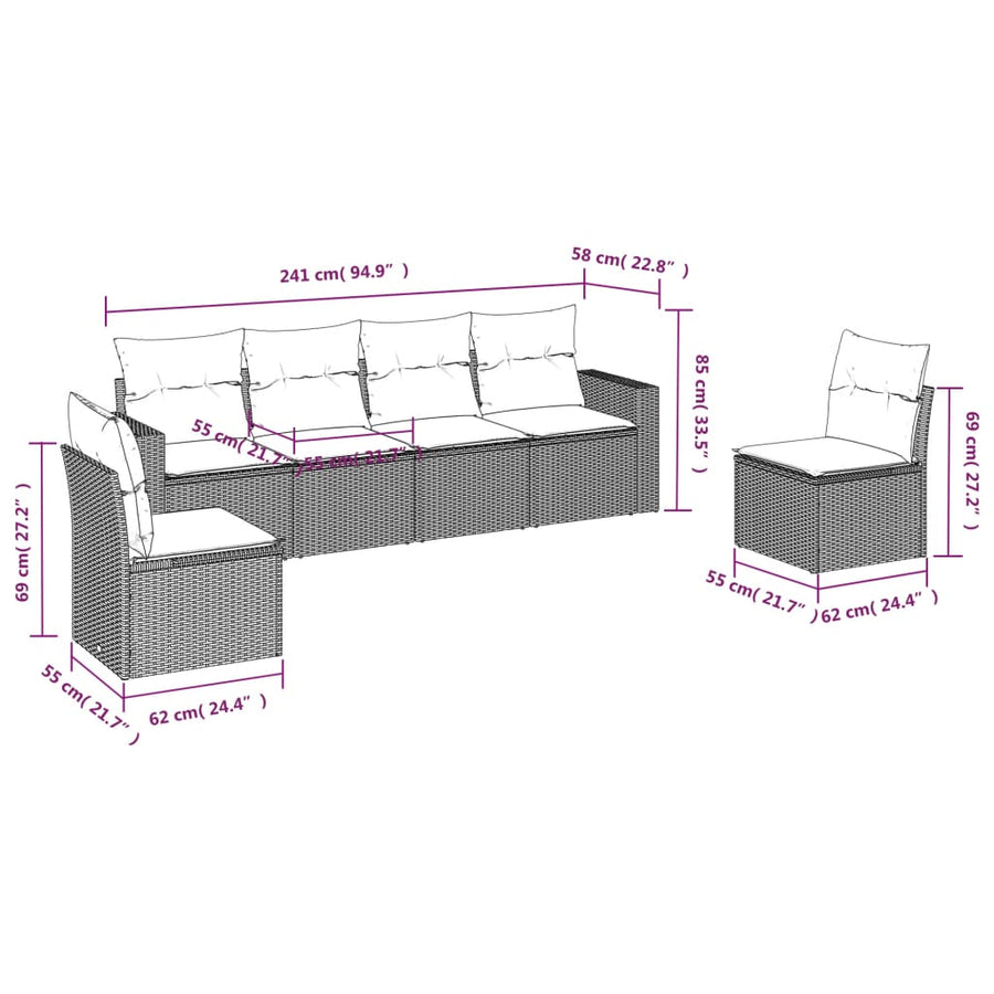 6-delige Loungeset met kussens poly rattan beige beige and cream Zonder tafel