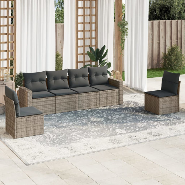 6-delige Loungeset met kussens poly rattan grijs Grijs Zonder tafel