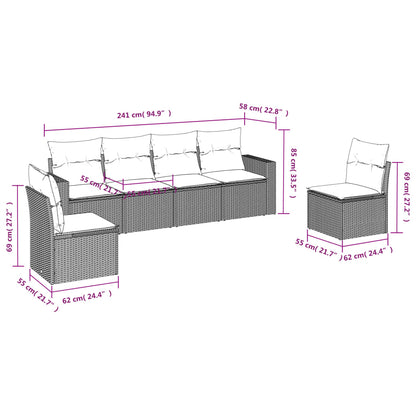 6-delige Loungeset met kussens poly rattan lichtgrijs