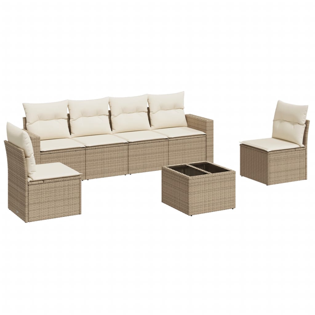 7-delige Loungeset met kussens poly rattan beige 1 beige and cream