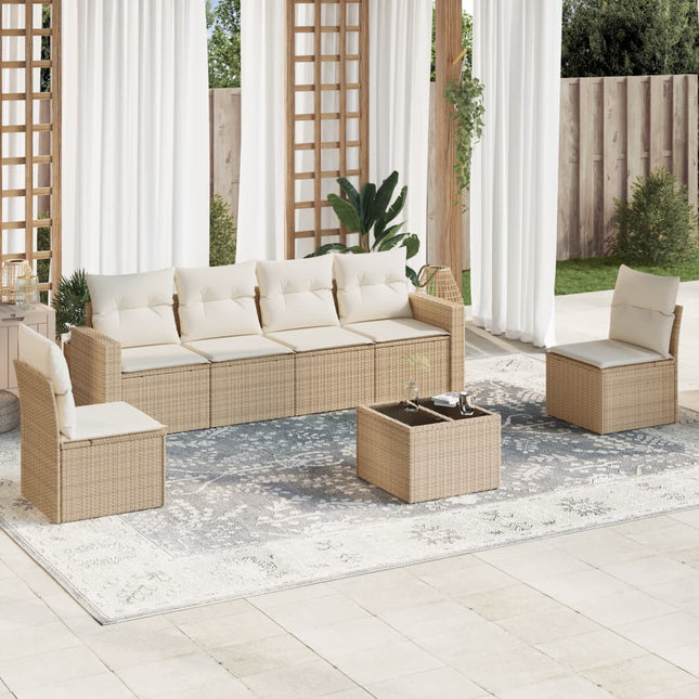 7-delige Loungeset met kussens poly rattan beige 1 beige and cream