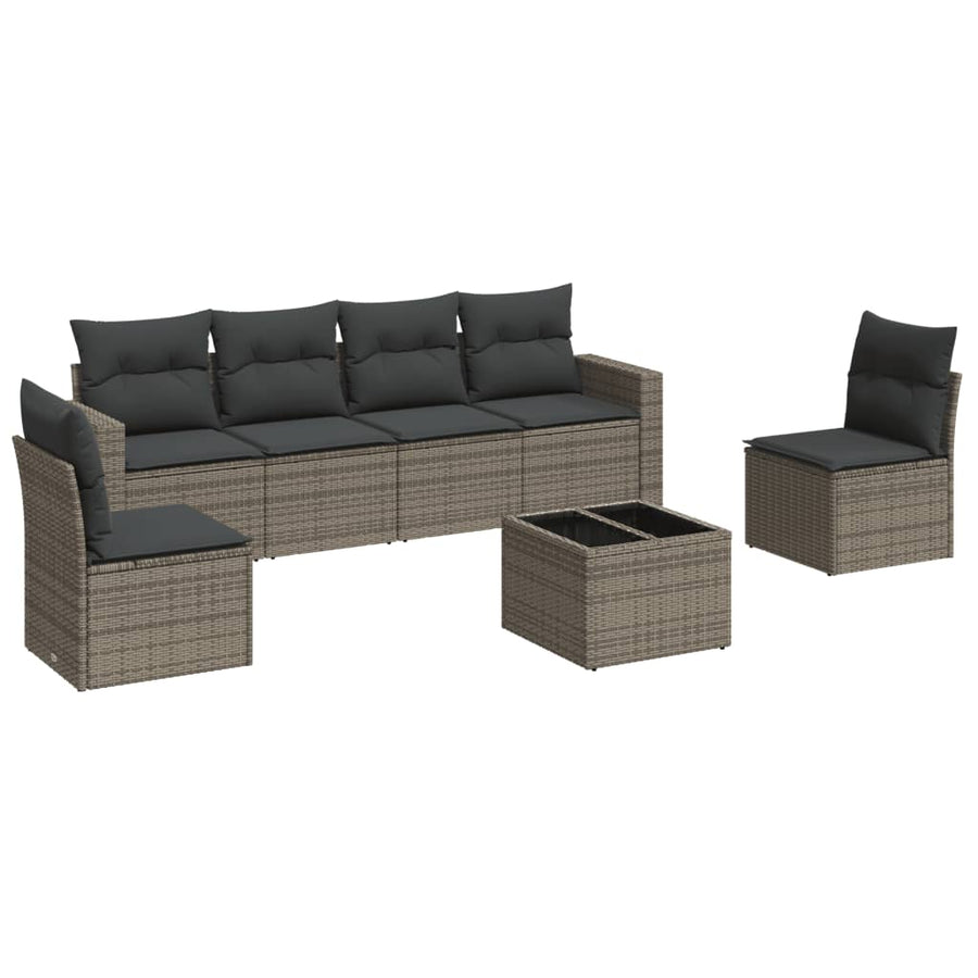 7-delige Loungeset met kussens poly rattan grijs 1 Grijs
