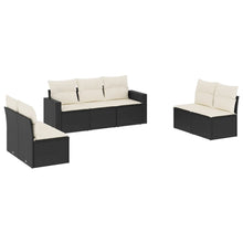 7-delige Loungeset met kussens poly rattan zwart 1 Zwart en crème