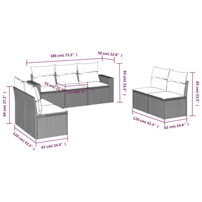 7-delige Loungeset met kussens poly rattan beige Beige en grijs Zonder tafel