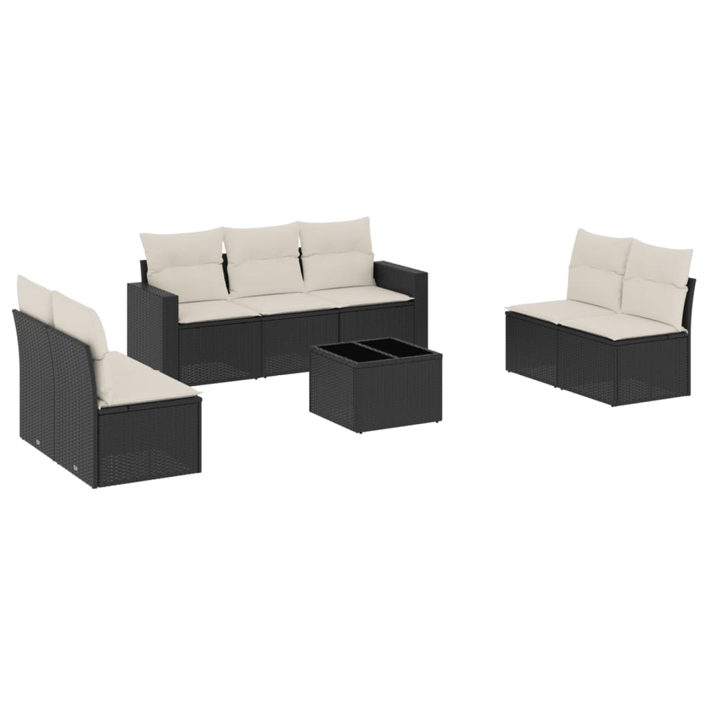 8-delige Loungeset met kussens poly rattan zwart Zwart en crème Met tafel