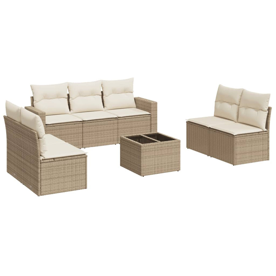 8-delige Loungeset met kussens poly rattan beige 1 beige and cream