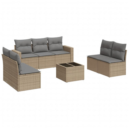 8-delige Loungeset met kussens poly rattan beige
