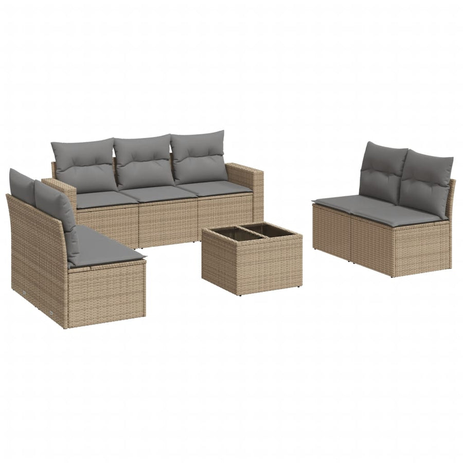 8-delige Loungeset met kussens poly rattan beige