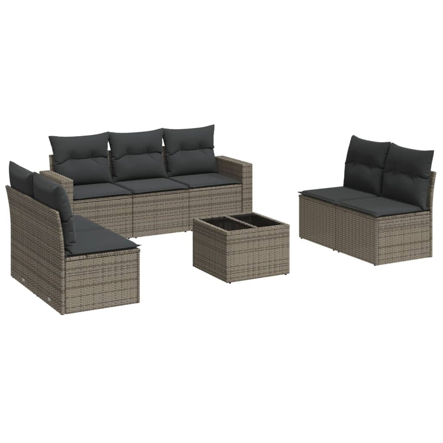 8-delige Loungeset met kussens poly rattan grijs 1 Grijs