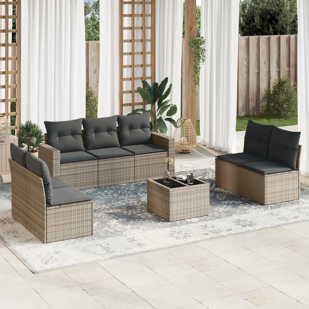 8-delige Loungeset met kussens poly rattan grijs 1 Grijs