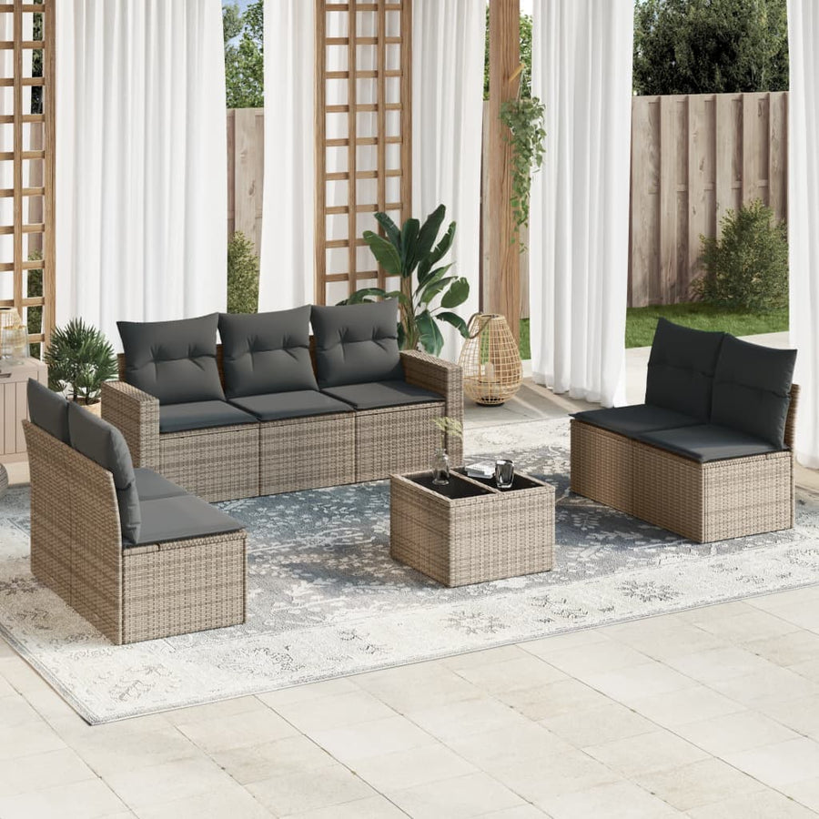 8-delige Loungeset met kussens poly rattan grijs 1 Grijs