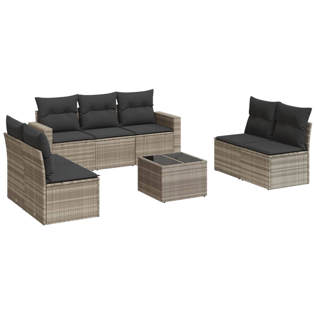 8-delige Loungeset met kussens poly rattan lichtgrijs