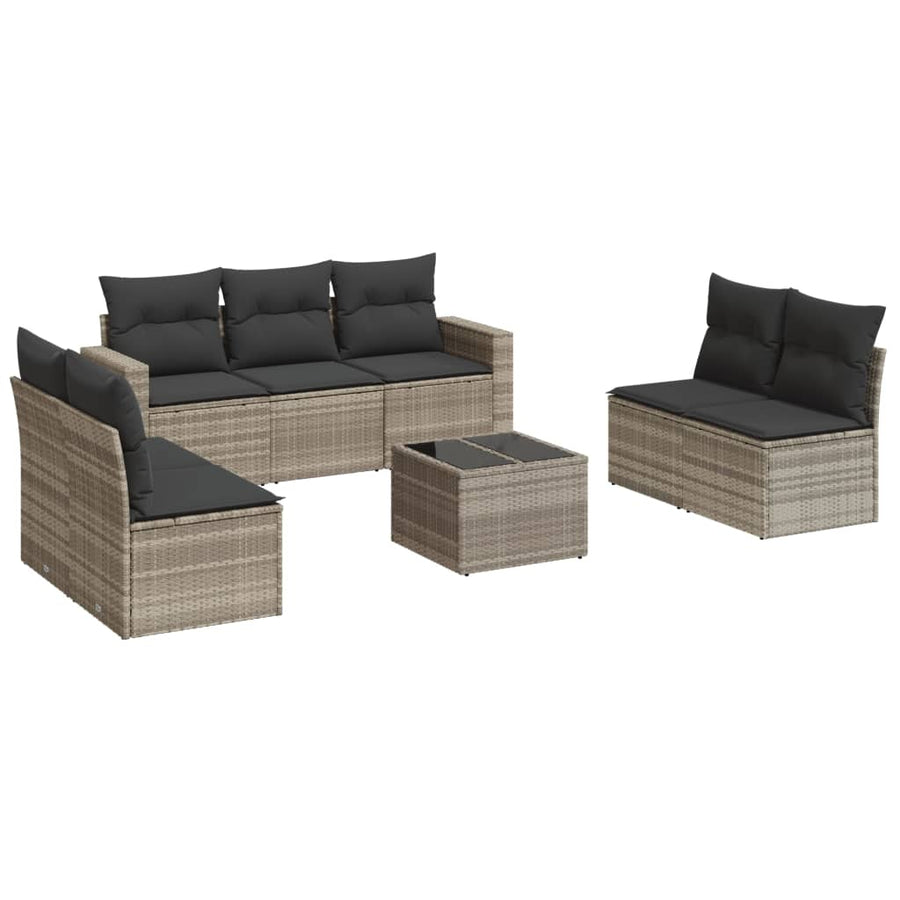 8-delige Loungeset met kussens poly rattan lichtgrijs