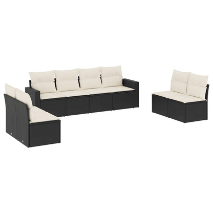 8-delige Loungeset met kussens poly rattan zwart 1 Zwart en crème