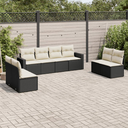 8-delige Loungeset met kussens poly rattan zwart 1 Zwart en crème