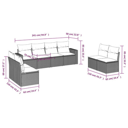 8-delige Loungeset met kussens poly rattan grijs