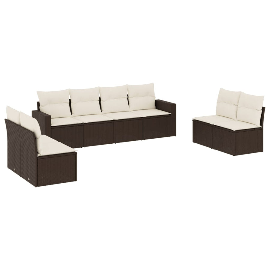8-delige Loungeset met kussens poly rattan bruin Bruin en crème Zonder tafel