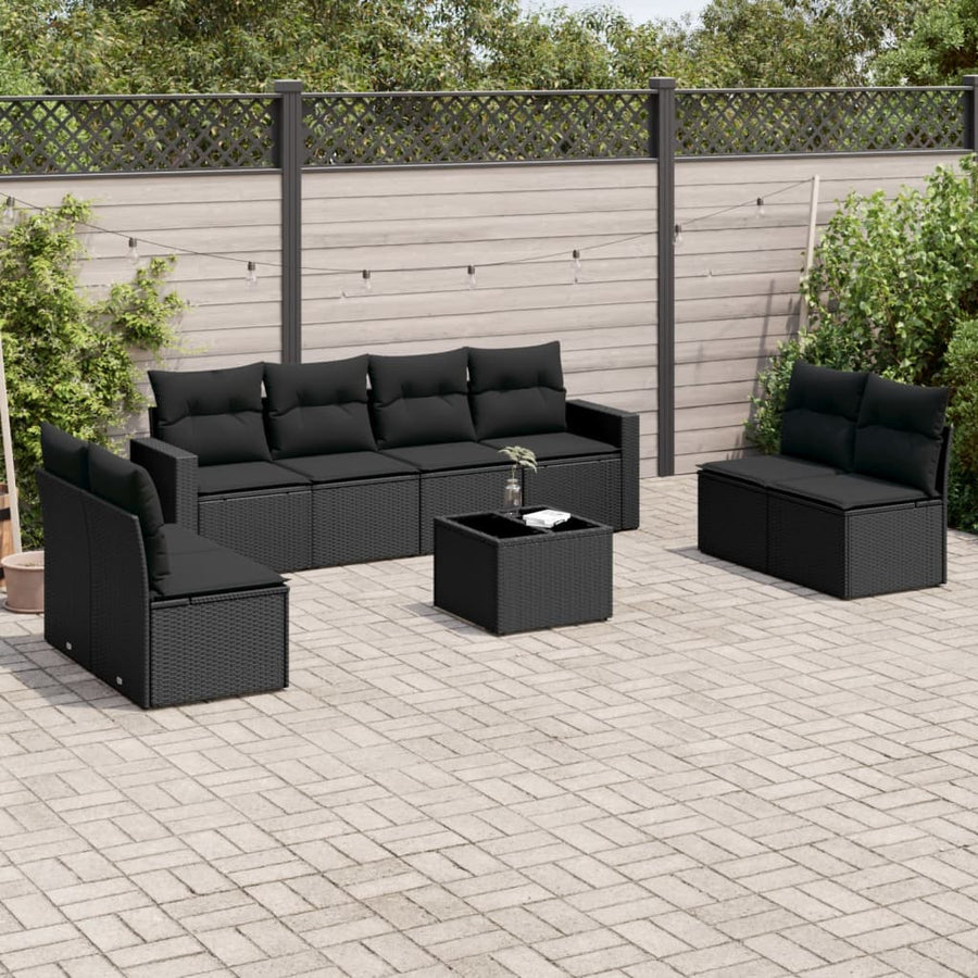 10-Delige Loungeset Met Kussens Poly Rattan Beige Blauw