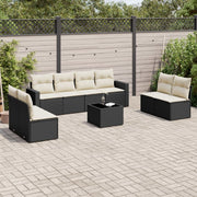 Loungeset poly rattan 9-delig zwart met opbergruimte