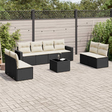 9-delige Loungeset met kussens poly rattan zwart Zwart en crème Met tafel