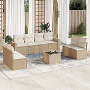 Loungeset 9-delig poly rattan beige met opbergruimte